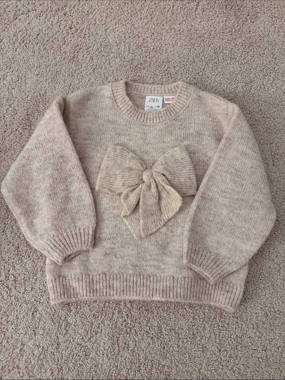 Zara Cream Knit Sweater with Front Bow